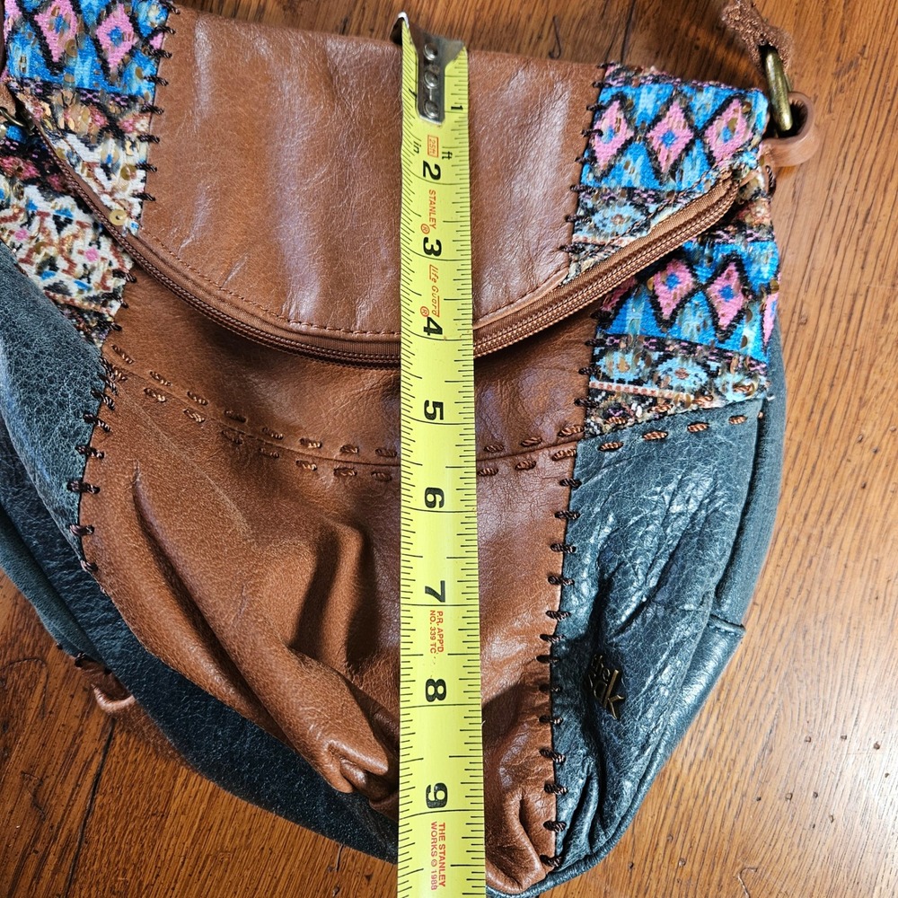 The Sak Leather Crossbody Bag Patchwork Brown Turquoise Sequin Boho Purse - Picture 12 of 14